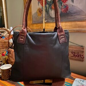 CYNTHIA ROWLEY Pebbled Leather Tote Handbag Double Handled Zipped Expandable